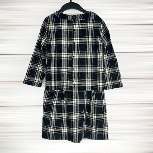 BONPOINT Cotton Black Cream Plaid Mini Dress Tunic Pleated Skirt  size XS - Picture 11 of 16